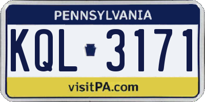 PA license plate KQL3171
