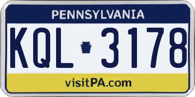 PA license plate KQL3178