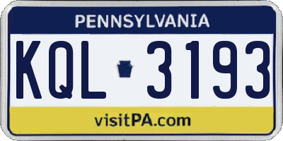 PA license plate KQL3193