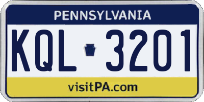 PA license plate KQL3201