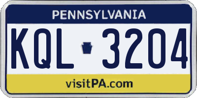 PA license plate KQL3204