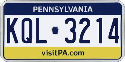 PA license plate KQL3214