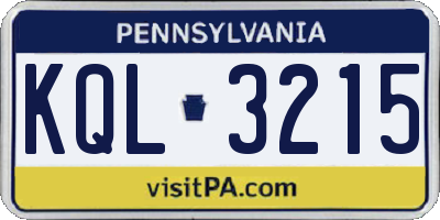 PA license plate KQL3215