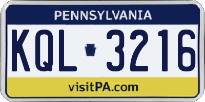PA license plate KQL3216