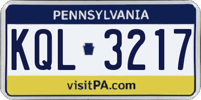 PA license plate KQL3217