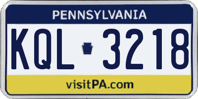 PA license plate KQL3218