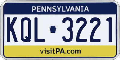 PA license plate KQL3221
