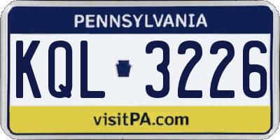 PA license plate KQL3226