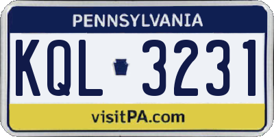 PA license plate KQL3231