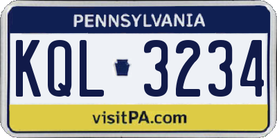 PA license plate KQL3234
