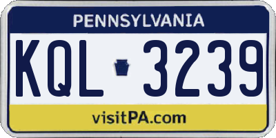 PA license plate KQL3239
