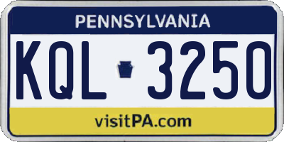 PA license plate KQL3250