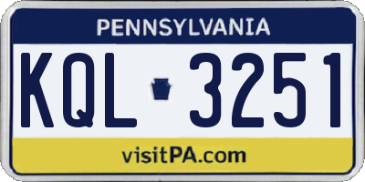 PA license plate KQL3251