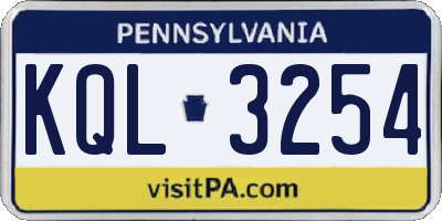 PA license plate KQL3254