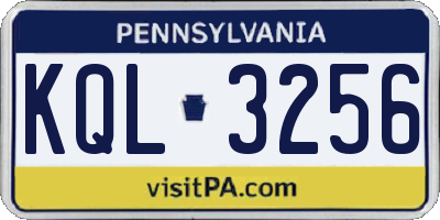 PA license plate KQL3256