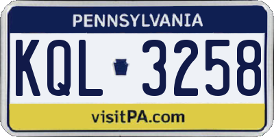 PA license plate KQL3258