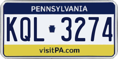 PA license plate KQL3274