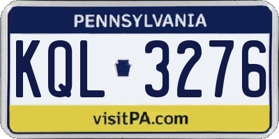 PA license plate KQL3276