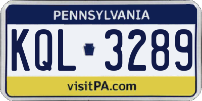 PA license plate KQL3289