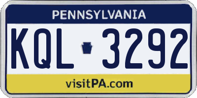 PA license plate KQL3292