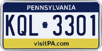 PA license plate KQL3301