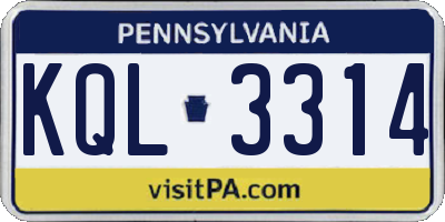 PA license plate KQL3314