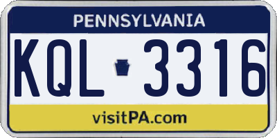 PA license plate KQL3316