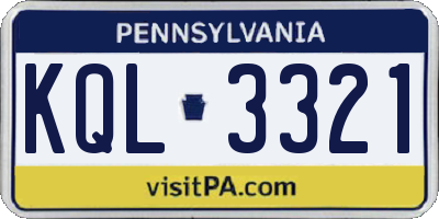 PA license plate KQL3321