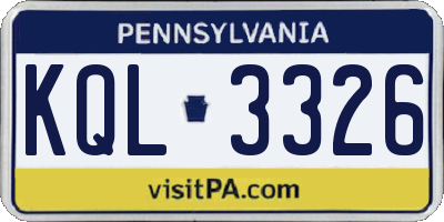 PA license plate KQL3326