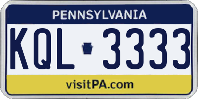PA license plate KQL3333