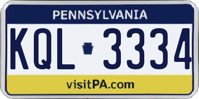 PA license plate KQL3334