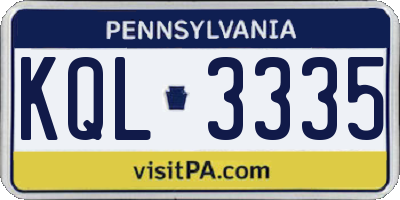 PA license plate KQL3335