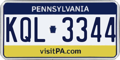 PA license plate KQL3344