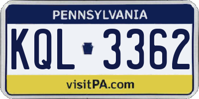 PA license plate KQL3362