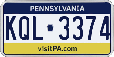 PA license plate KQL3374