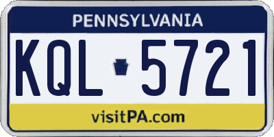 PA license plate KQL5721