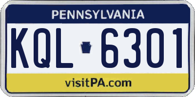 PA license plate KQL6301