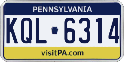 PA license plate KQL6314
