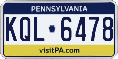 PA license plate KQL6478