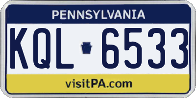 PA license plate KQL6533