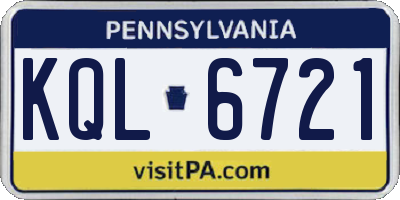 PA license plate KQL6721