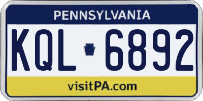 PA license plate KQL6892