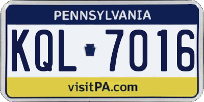 PA license plate KQL7016