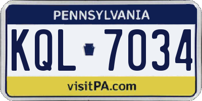 PA license plate KQL7034