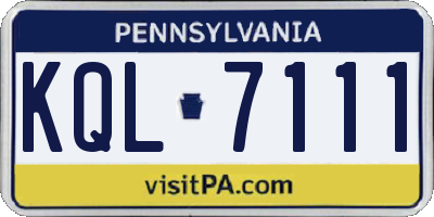 PA license plate KQL7111