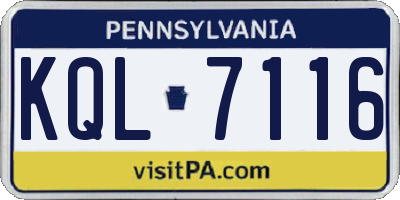 PA license plate KQL7116