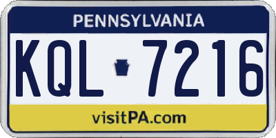 PA license plate KQL7216