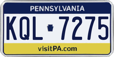 PA license plate KQL7275