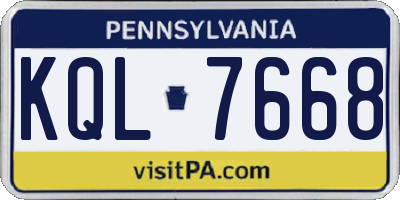PA license plate KQL7668