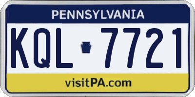 PA license plate KQL7721